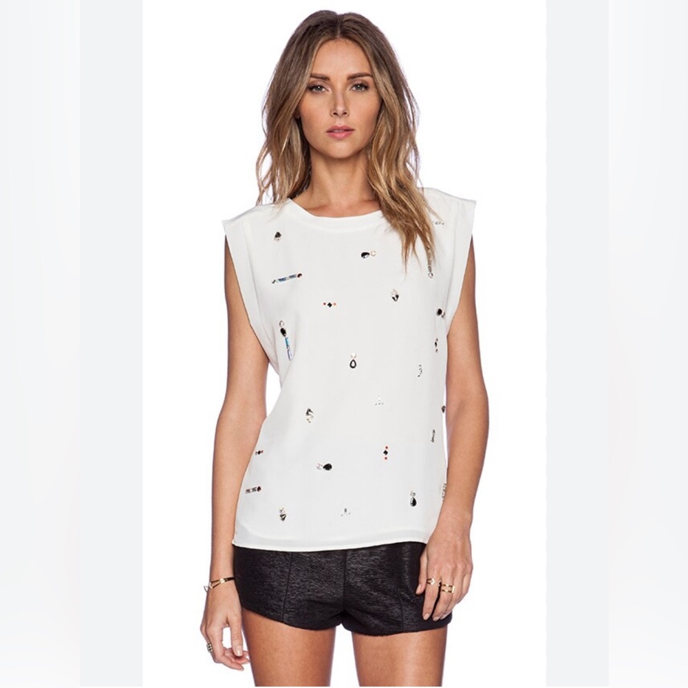 Sam Edelman Beaded Front sleeveless blouse t shirt top women Medium @cd